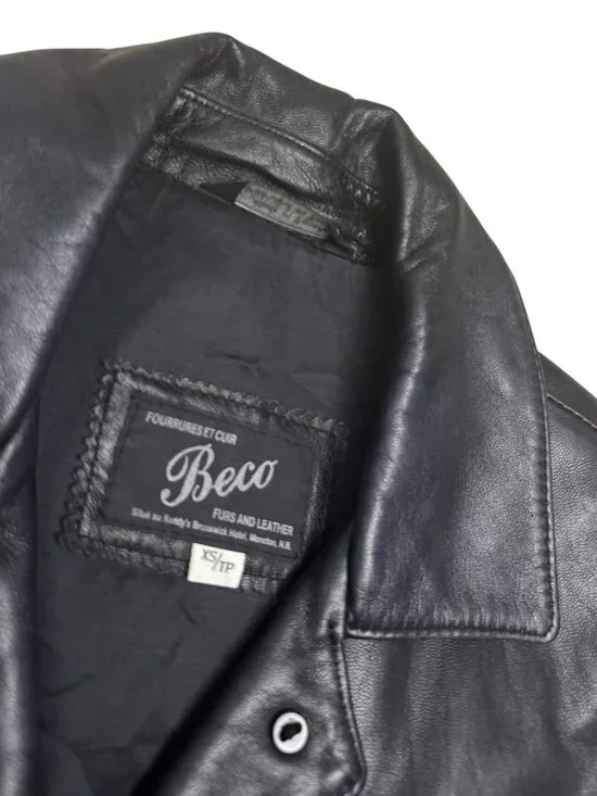 VINTAGE BECO LEATHER Black Business Casual Trench retro Jacket Coat Womens XS - Picture 4 of 6